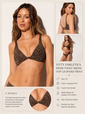 Fabletics Leopard Print Twist Front Bikini Top - Brown